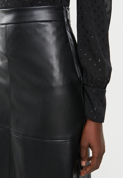 MILLA - Pu a-line midi skirt - black