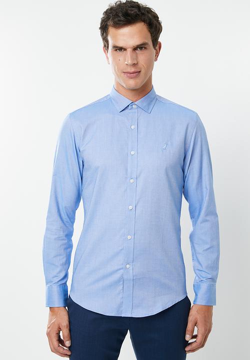 POLO - Ayden plain oxford signature long sleeve shirt - blue