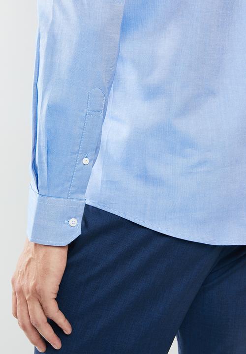 POLO - Ayden plain oxford signature long sleeve shirt - blue