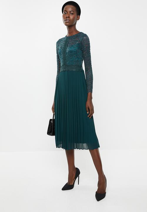 teal pleated dress