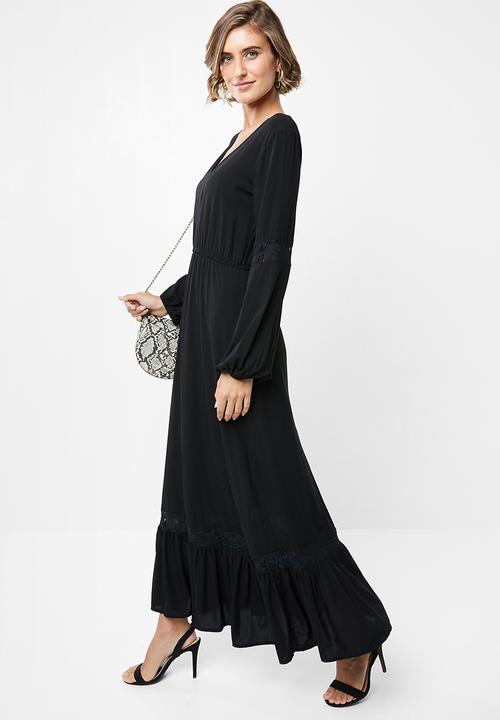 edit - Soft tiered midi dress - black