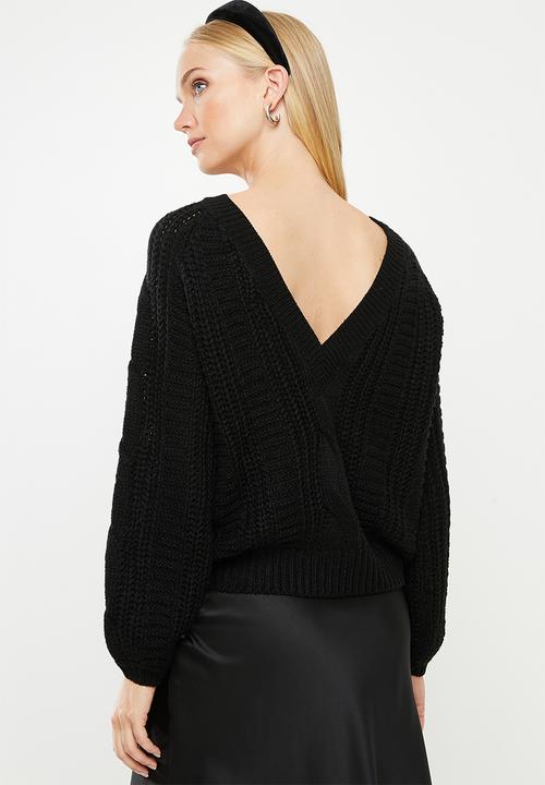Vero Moda - Allie v-back cable blouse - black