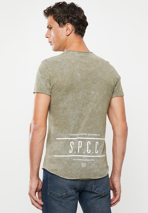 S.P.C.C - Malcolm white wash logo tee - khaki