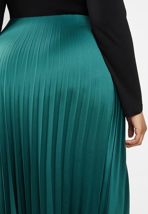 VELVET - Pleated midi skirt - green