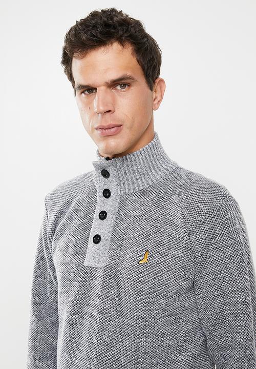 Brave Soul - Whitaker button-up poloneck knitwear - grey