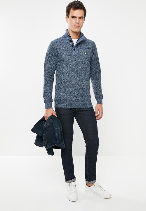 Brave Soul - Whitaker button-up poloneck knitwear - navy