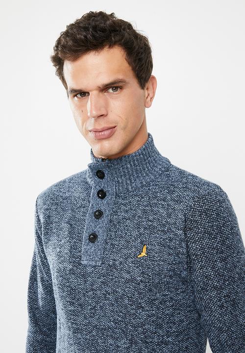 Brave Soul - Whitaker button-up poloneck knitwear - navy