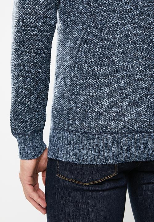 Brave Soul - Whitaker button-up poloneck knitwear - navy