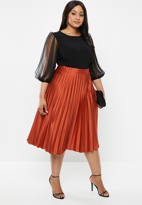MILLA - Pleated midi skirt - rust