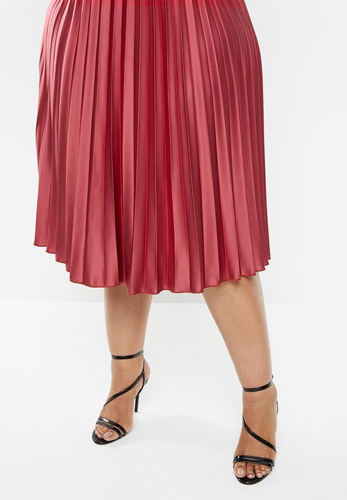 MILLA - Pleated midi skirt - clay