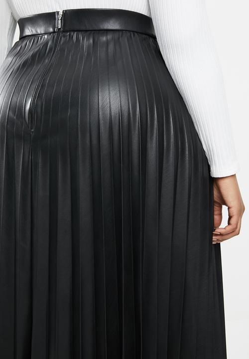 MILLA - Pu leather pleated skirt - black