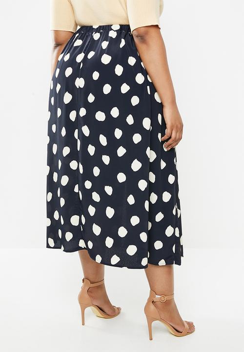 Glamorous - Plus messy spot skirt - navy & cream 