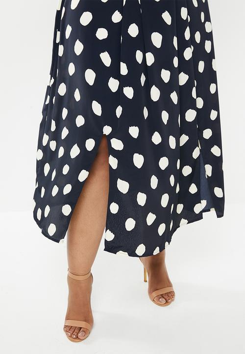 Glamorous - Plus messy spot skirt - navy & cream 