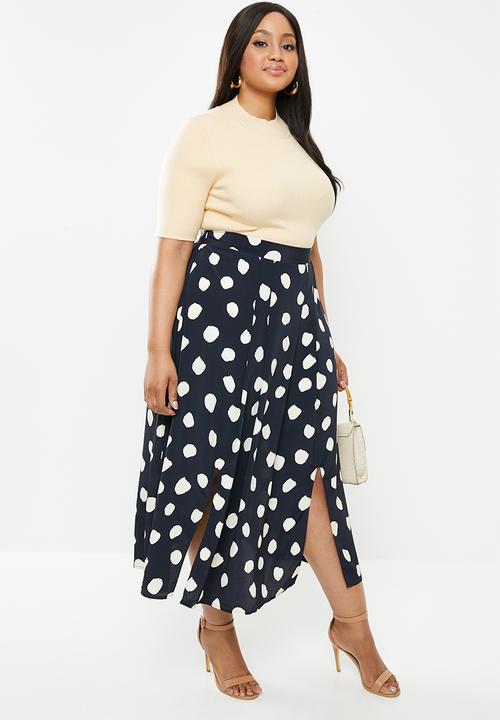 Glamorous - Plus messy spot skirt - navy & cream 