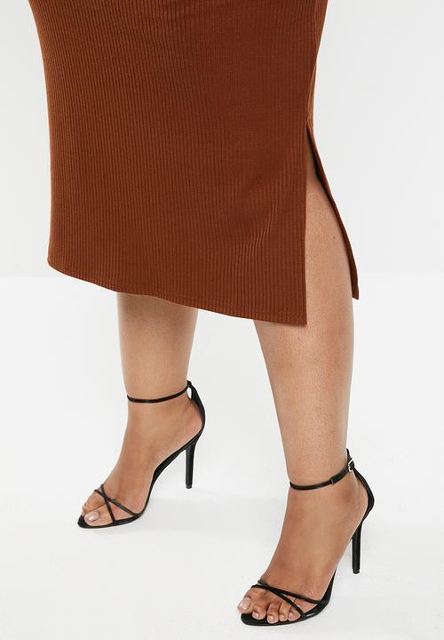 Glamorous - Plus bodycon rust midi  - brown