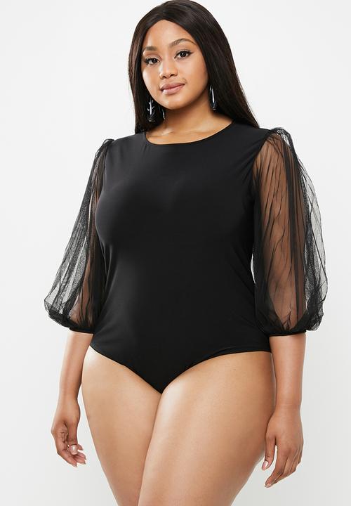 MILLA - Pleated sleeve bodysuit - black