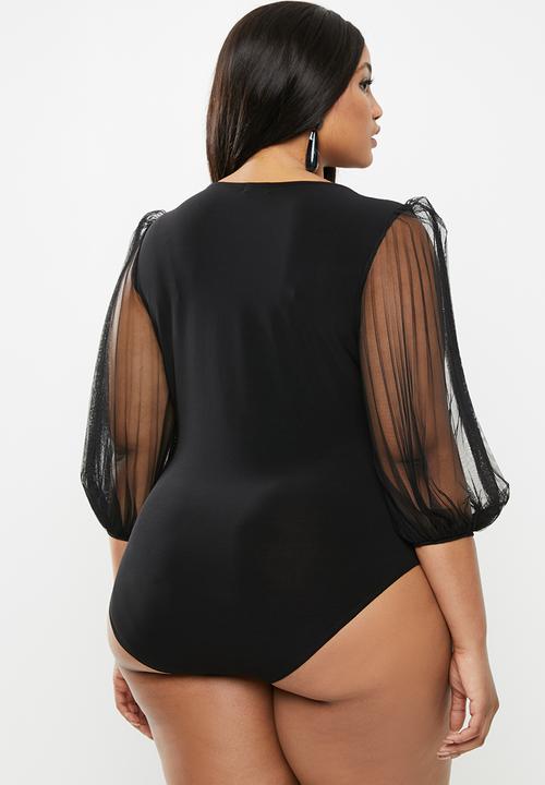 MILLA - Pleated sleeve bodysuit - black