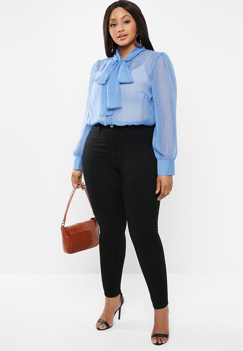 Glamorous - Plus kitty bow blouse - blue