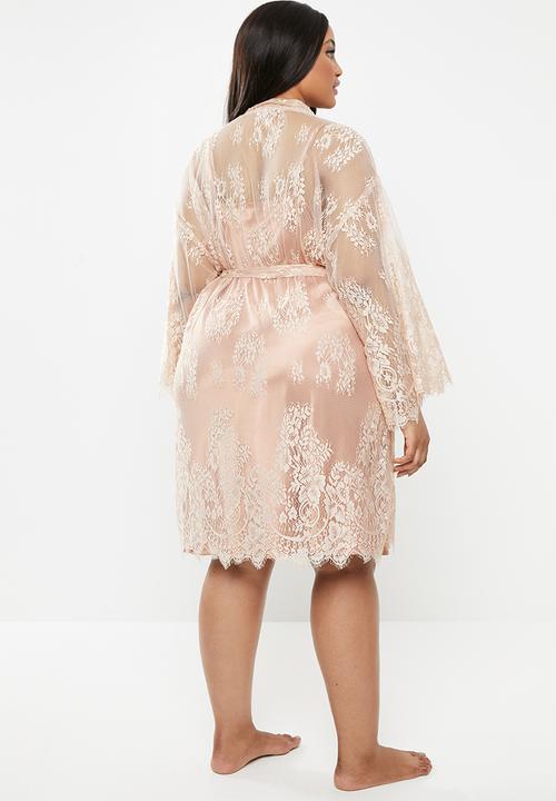 Superbalist - Plus lace robe - pink 
