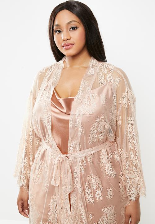 Superbalist - Plus lace robe - pink 