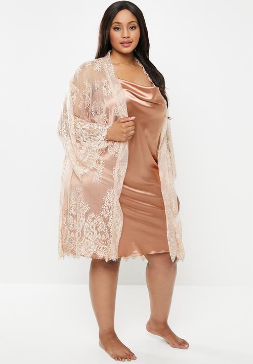 Superbalist - Plus lace robe - pink 
