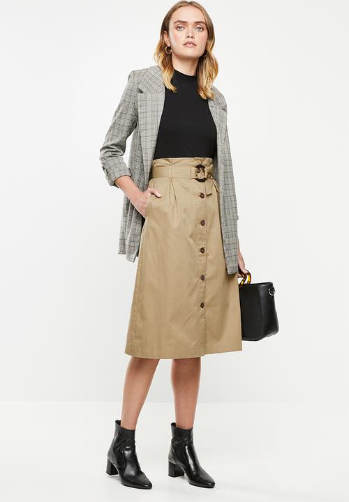ONLY - Kate high waisted skirt belted midi - neutral 