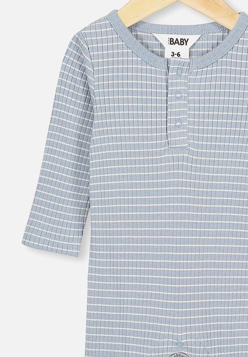 Cotton On - The rib snap romper - blue & white 