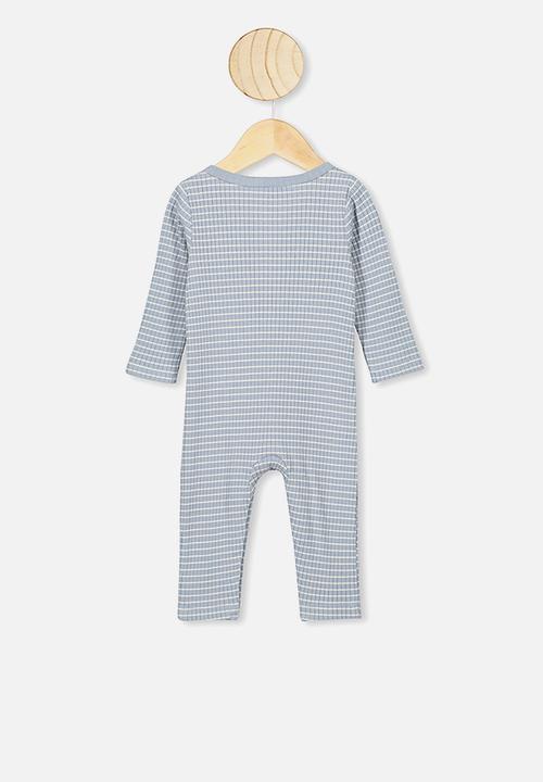 Cotton On - The rib snap romper - blue & white 