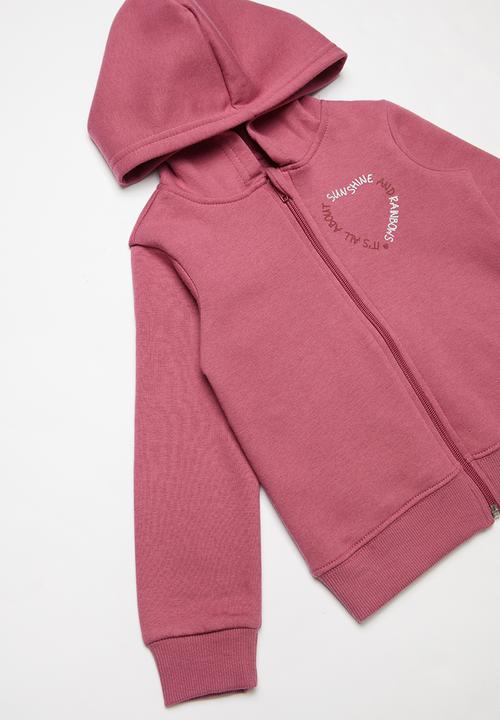 Pop Candy - Heart  thread fleece hoodie- pink