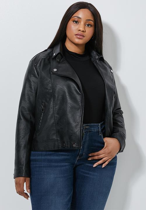 Superbalist - Pu biker jacket (plus) - black