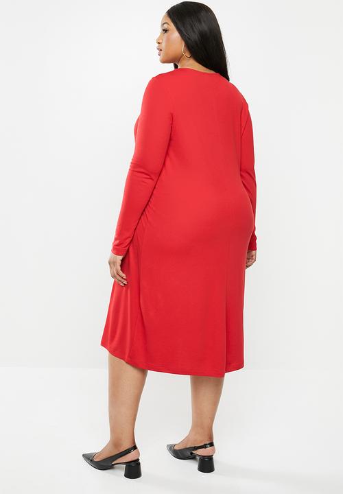 JUNAROSE - Ola below knee dress - red