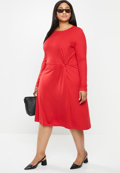 JUNAROSE - Ola below knee dress - red