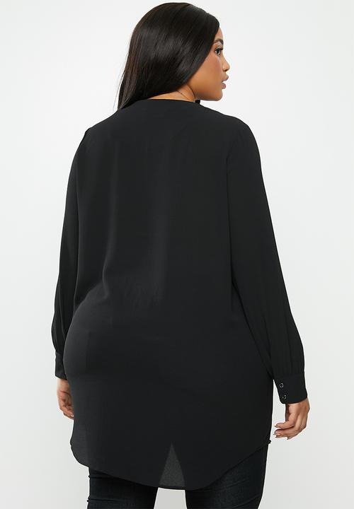 Carmakoma - Plus luxanna long sleeve blouse solid - black