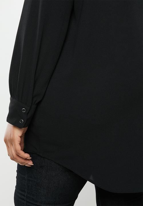 Carmakoma - Plus luxanna long sleeve blouse solid - black