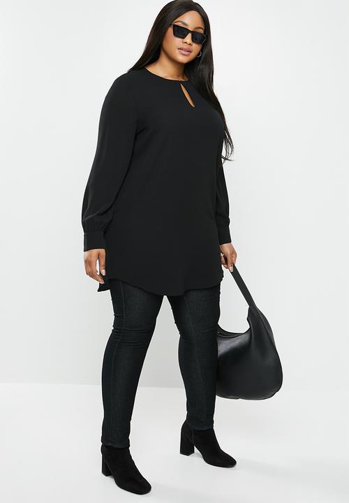 Carmakoma - Plus luxanna long sleeve blouse solid - black