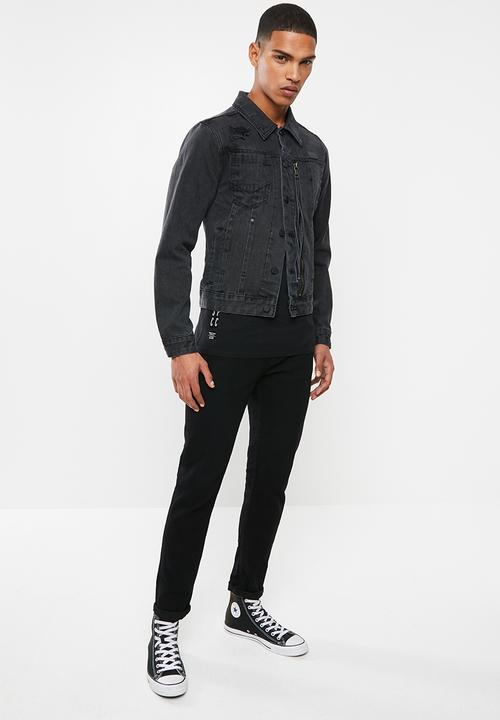 S.P.C.C - Jackson denim jacket back waistband print - black