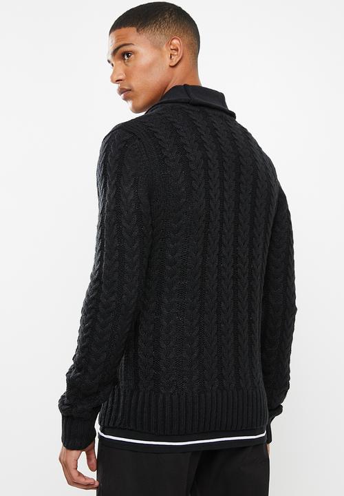 Brave Soul - Schematic button up cardi - black