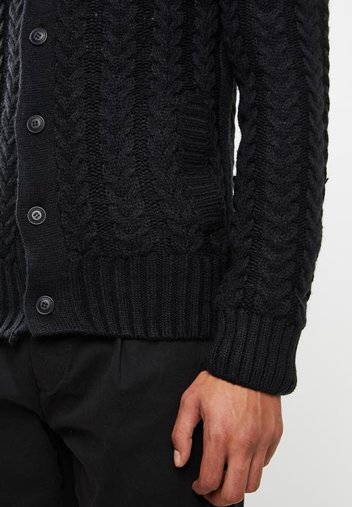 Brave Soul - Schematic button up cardi - black