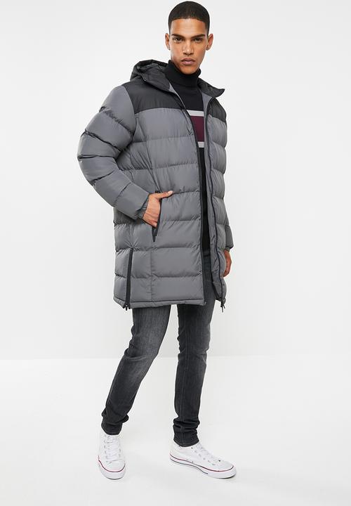 Brave Soul - Albie padded longline jacket - black & grey