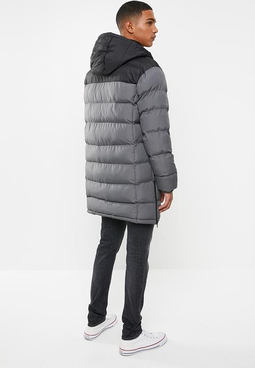 Brave Soul - Albie padded longline jacket - black & grey