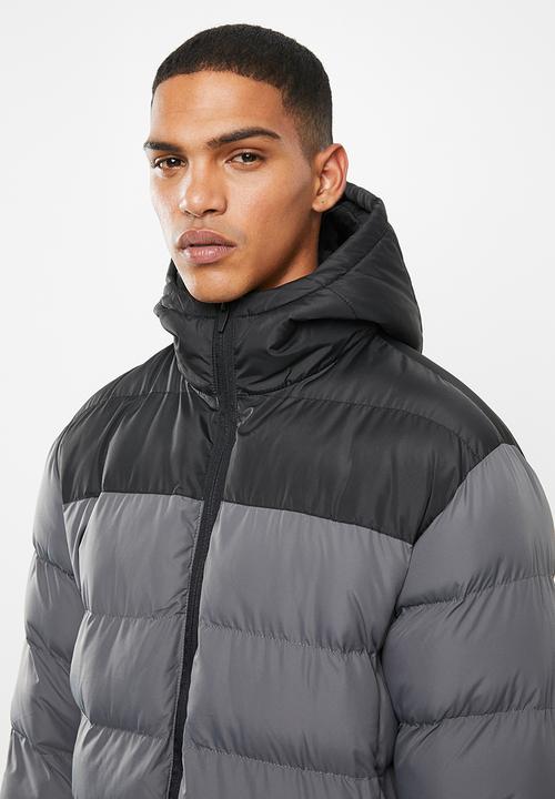 Brave Soul - Albie padded longline jacket - black & grey