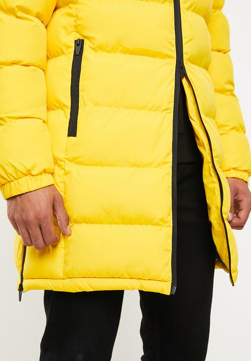 Brave Soul - Albie padded longline jacket - black & yellow