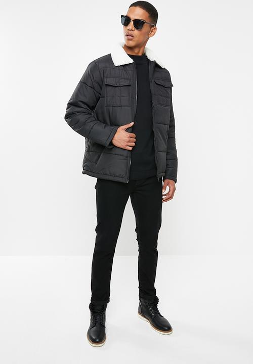 Brave Soul - Connolly padded zip through jacket - black