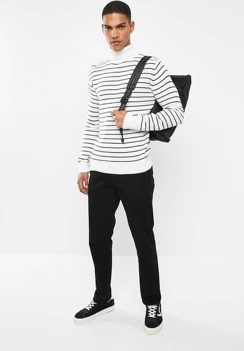 Brave Soul - Striped archfield knitwear high polo neck - white & black