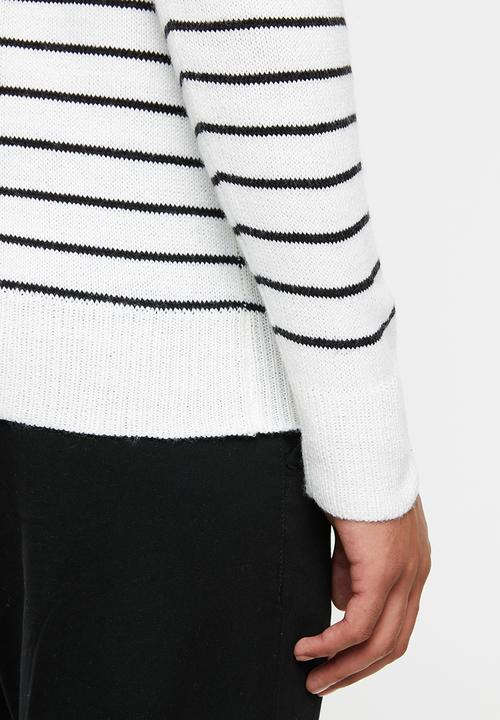 Brave Soul - Striped archfield knitwear high polo neck - white & black
