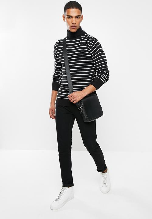 Brave Soul - Striped archfield knitwear high polo neck - black & white
