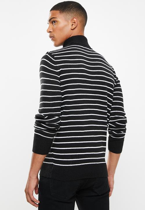 Brave Soul - Striped archfield knitwear high polo neck - black & white
