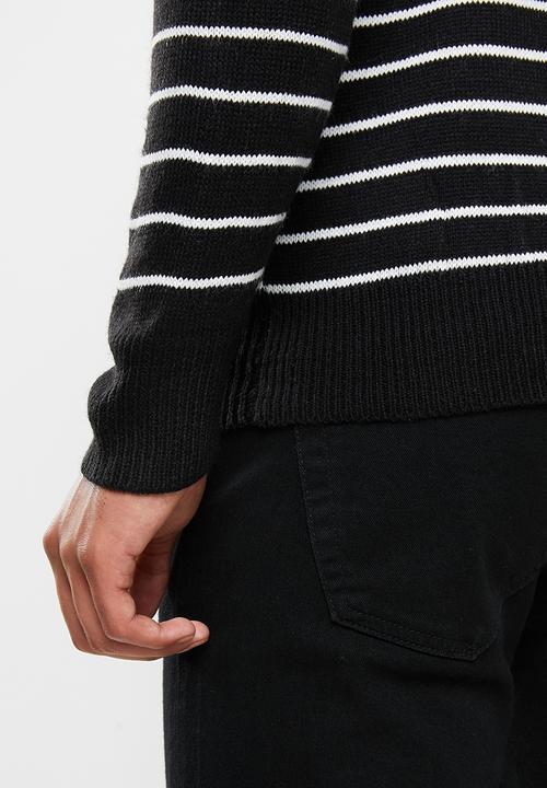 Brave Soul - Striped archfield knitwear high polo neck - black & white