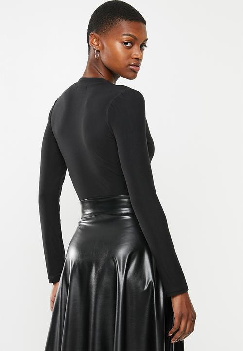 VELVET - Plunge knit bodysuit - black