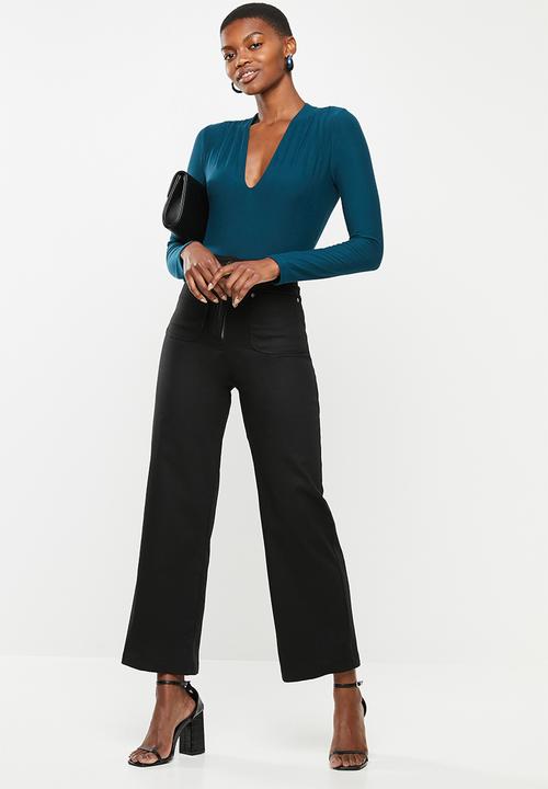 VELVET - Plunge knit bodysuit - teal